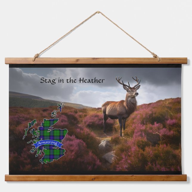 Armstrong Stag in the Heather Personalised Hanging Tapestry (Front)