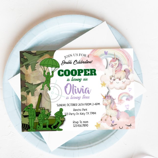 Army and Unicorn Birthday Invitation | Boy & Girl  (Creator Uploaded)