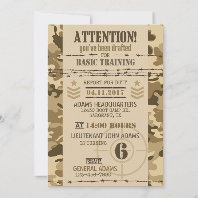 Army Arid Camouflage Military Birthday Invitation (Front)