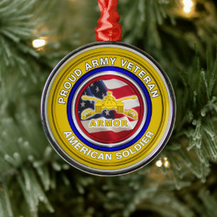 Army Armor Veteran Christmas Metal Ornament