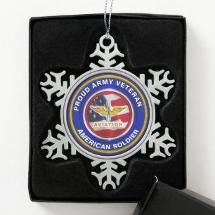 Army Aviation Veteran Christmas Snowflake Pewter Christmas Ornament