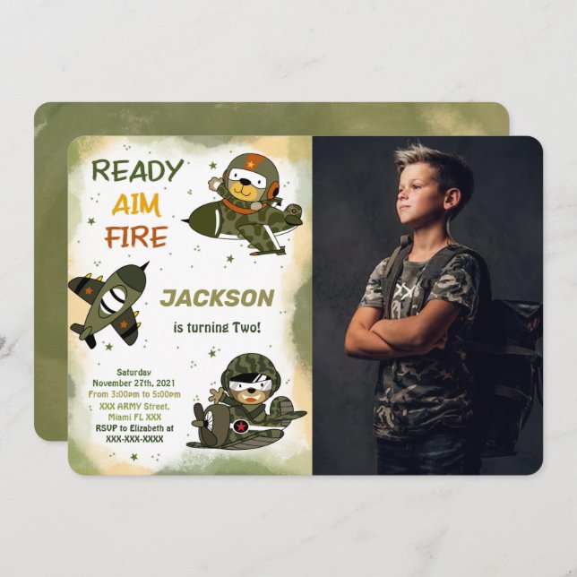Army Birthday Photo Invitations (Front/Back)