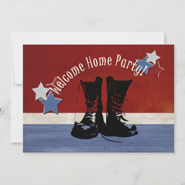 Army Boots Welcome Home Party Military Invitation (Front)