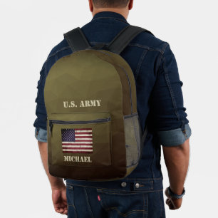 Army brown Geometric Mesh USA flag Custom name Printed Backpack