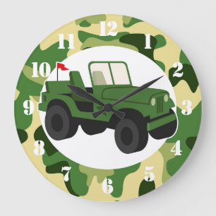 Army Camo Military Vehicle Large Clock