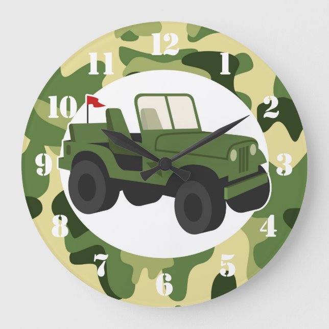 Army Camo Military Vehicle Large Clock (Front)