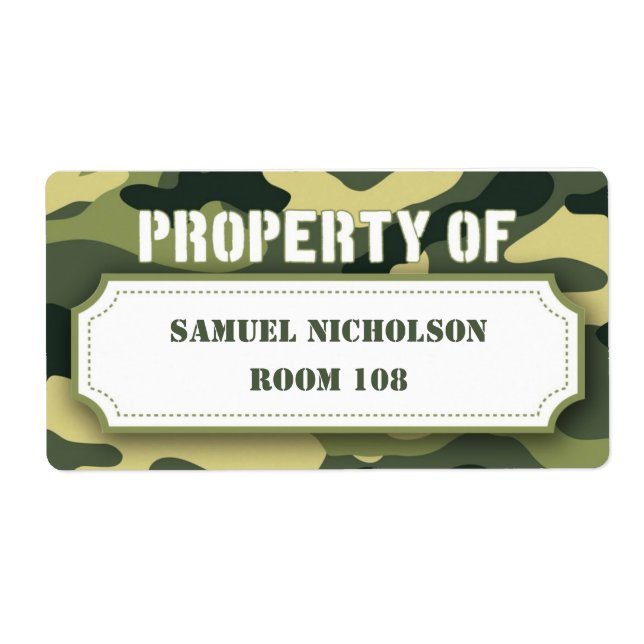 Army Camo Property ID school supply book (Front)