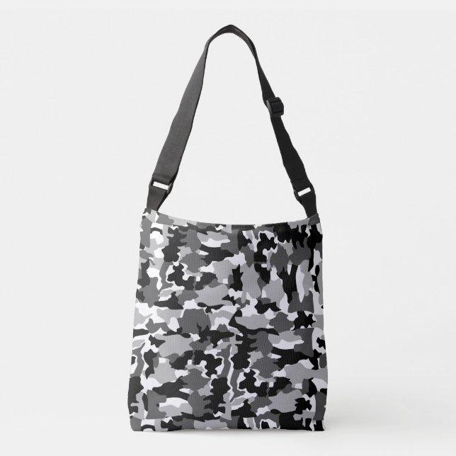 Army camouflage black and white pattern crossbody bag (Front)