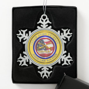 Army Cavalry Veteran Christmas Snowflake Pewter Christmas Ornament