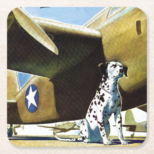Army Dog Square Paper Coaster (Front)