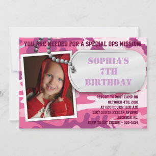 Army Dog Tag Birthday Invitation - Girls