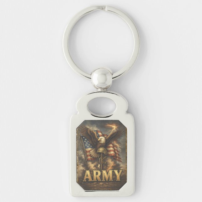 Army Emblem with Flag and Eagle Key Ring (Front)