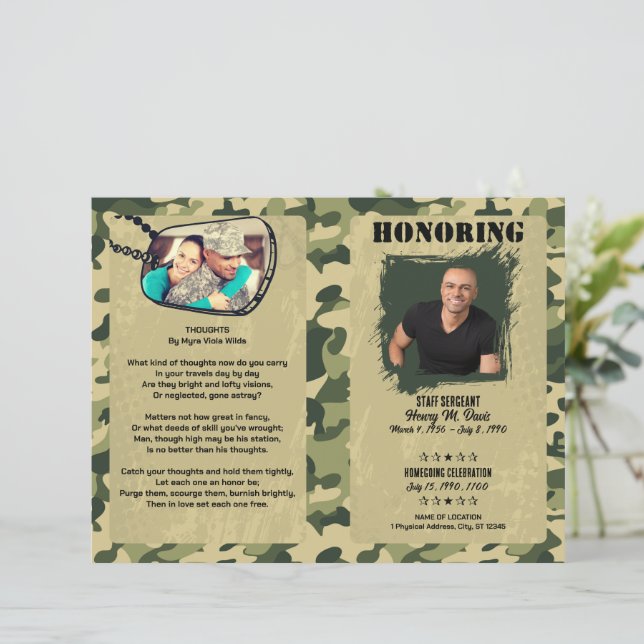Army Fatigue Themed Military Memorial Program (Standing Front)
