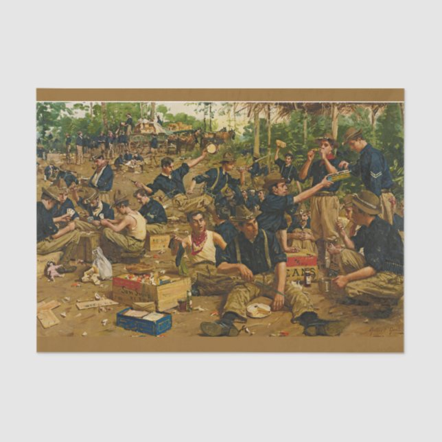 Army, first Christmas away vintage painting Tissue Paper (Front)