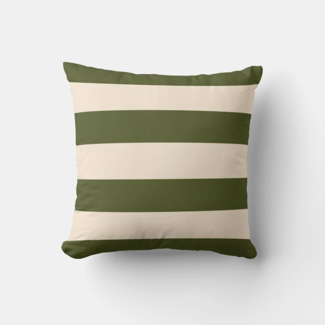 Army Green and Antique White Stripes Cushion (Front)