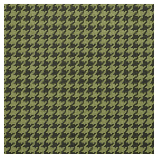 Army Green and Black Houndstooth Geometric Pattern Fabric (Swatch)