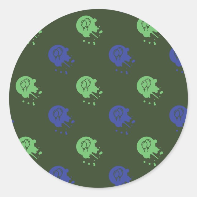 Army Green & Blue Paintball Party Classic Round Sticker (Front)