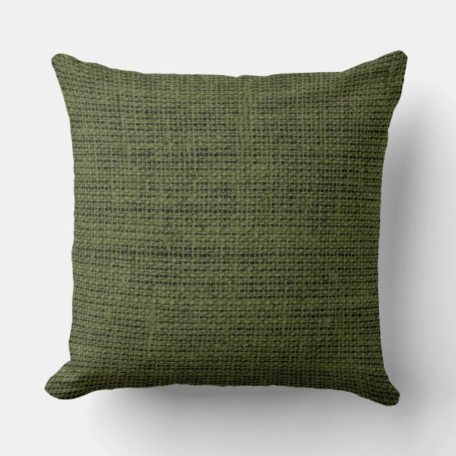 Army green burlap linen background cushion (Front)