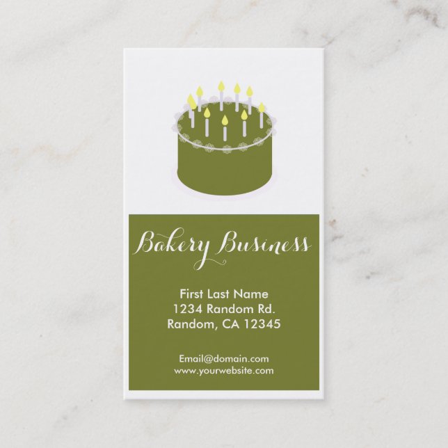 Army green cake custom bakery business cards (Front)
