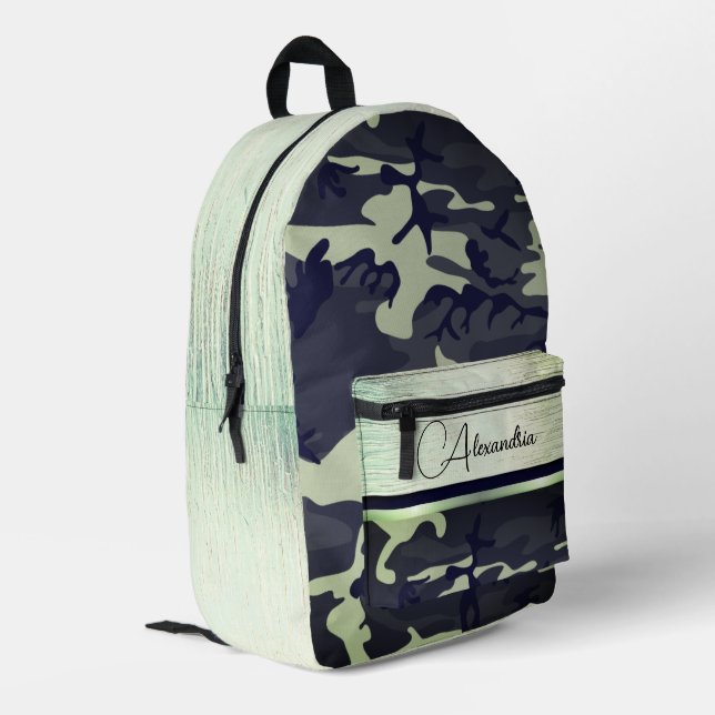Army Green Camo Shimmery Chic Personalised  Printed Backpack (Back Corner Left)