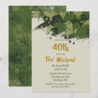 Army Green Camouflage 40th Birthday Invitations