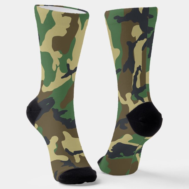 Army Green Camouflage Camo Print Hunting Socks (Angled)