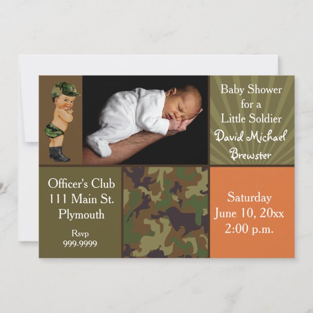 Army Green Camouflage Photo Baby Shower Invitation (Front)
