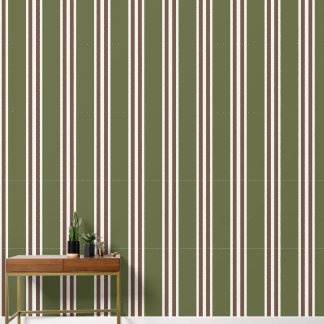 Army Green & Chocolate Brown Double Rugby Stripe  Wallpaper