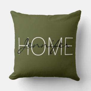 Army green colour home monogram cushion