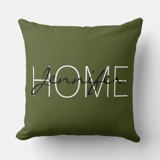 Army green colour home monogram cushion (Front)