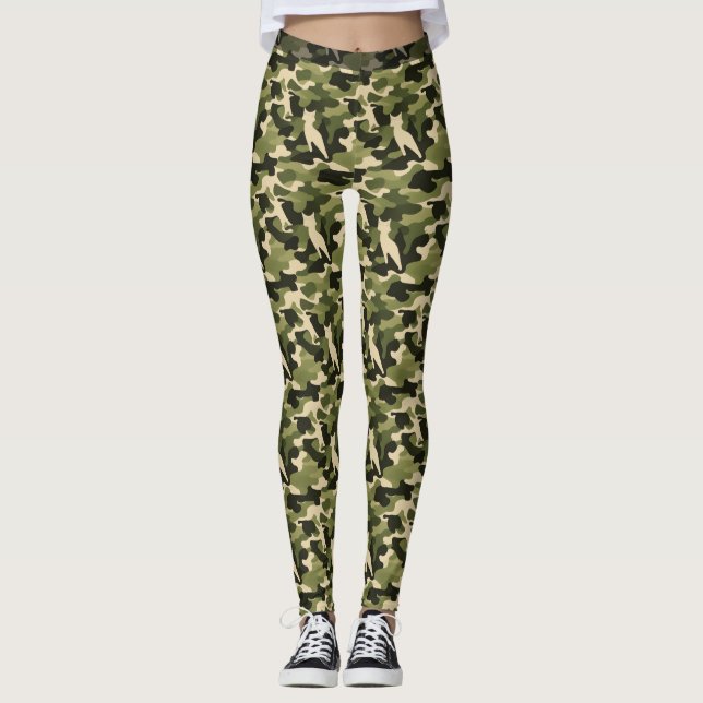 Army Green Feline Camouflage (Pattern 1) Leggings (Front)
