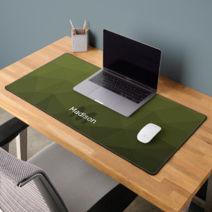 Army green geometric mesh pattern monogram desk mat