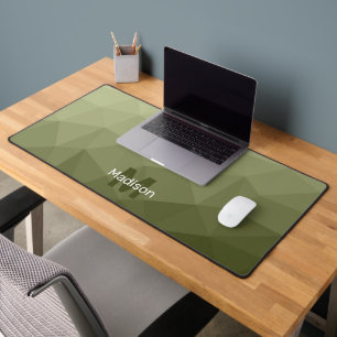 Army green geometric mesh pattern monogram desk mat