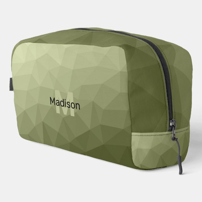 Army green geometric mesh pattern Monogram Dopp Kit (Right Corner)