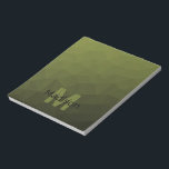 Army green geometric mesh pattern Monogram Notepad<br><div class="desc">Monogram Personalise notepad school office stationery with your custom initial and name. Triangle geometric mesh with light dark army green ombre gradient.</div>