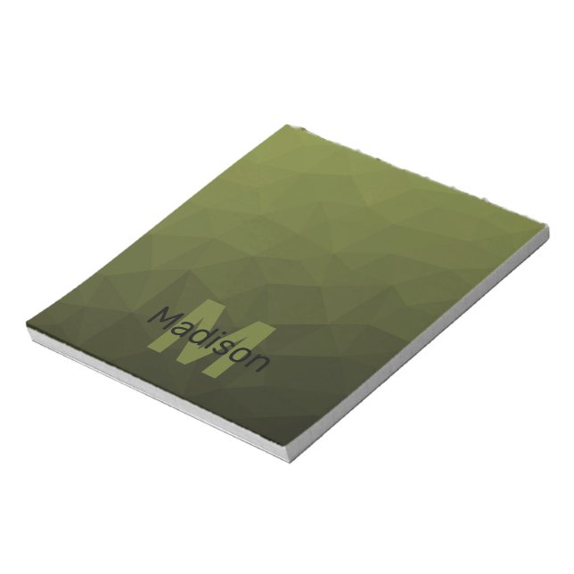 Army green geometric mesh pattern Monogram Notepad (Rotated)