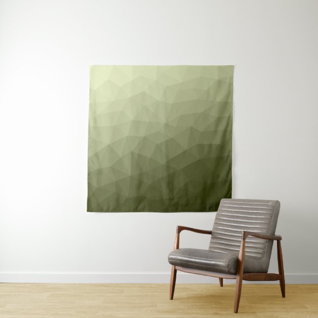 Army green gradient geometric mesh pattern tapestry (In Situ)