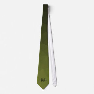 Army Green gradient geometry mesh pattern Monogram Tie