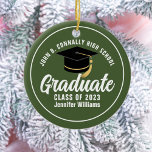 Army Green Graduate Custom Graduation Christmas Ceramic Ornament<br><div class="desc">This army green custom senior graduate Christmas ornament features your high school or college name for the class of 2025. Customise with your graduating year under the chic white handwritten script and black grad cap for a great personalised graduation gift.</div>