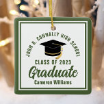 Army Green Graduate Military Graduation Christmas Ceramic Ornament<br><div class="desc">This modern army green and white custom square graduate Christmas ornament feature classy typography of your university or college name for the class of 2024. Customise with your graduating year next to the chic handwritten script and black grad cap for a great personalised congratulations graduation gift.</div>