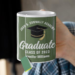 Army Green Graduate Personalised 2025 Graduation Coffee Mug<br><div class="desc">This army green custom graduation mug gift features classy typography of your military academy,  high school,  or college name for the class of 2025. Customise with your graduating year under the chic white handwritten script and black grad cap for a great personalised graduate keepsake.</div>