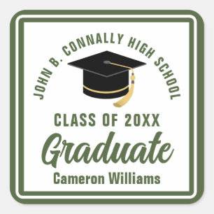Army Green Graduate Personalised Graduation Party Square Sticker
