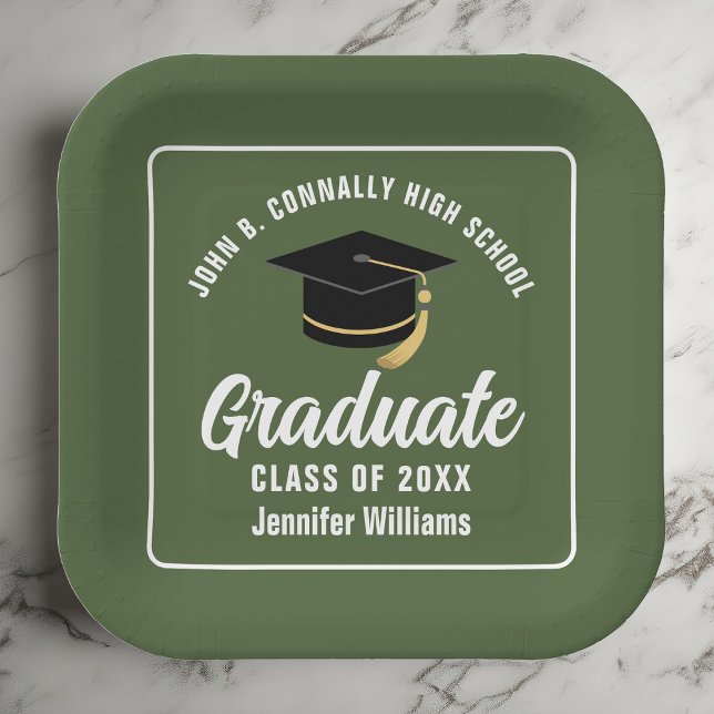 Army Green Graduation Party Custom Square Paper Plate (Creator Uploaded)