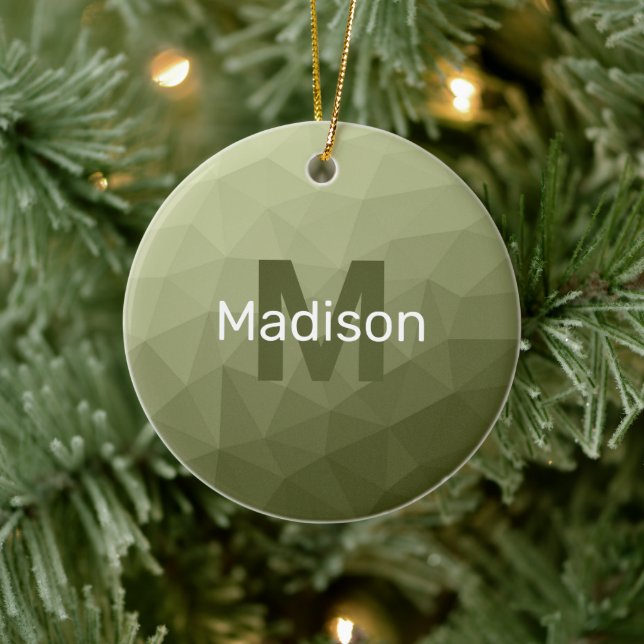 Army green light gradient geometric mesh Monogram Ceramic Ornament (Tree)