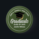 Army Green Military School Graduate Custom Name 6 Cm Round Badge<br><div class="desc">This army green custom senior graduate button features classy white typography of your military high school or college name for the class of 2024. Customize with your graduating year under the chic white handwritten script and black grad cap for a great personalized graduation name tag for a party or alumni...</div>