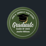 Army Green Military School Graduate Custom Name 6 Cm Round Badge<br><div class="desc">This army green custom senior graduate button features classy white typography of your military high school or college name for the class of 2024. Customize with your graduating year under the chic white handwritten script and black grad cap for a great personalized graduation name tag for a party or alumni...</div>