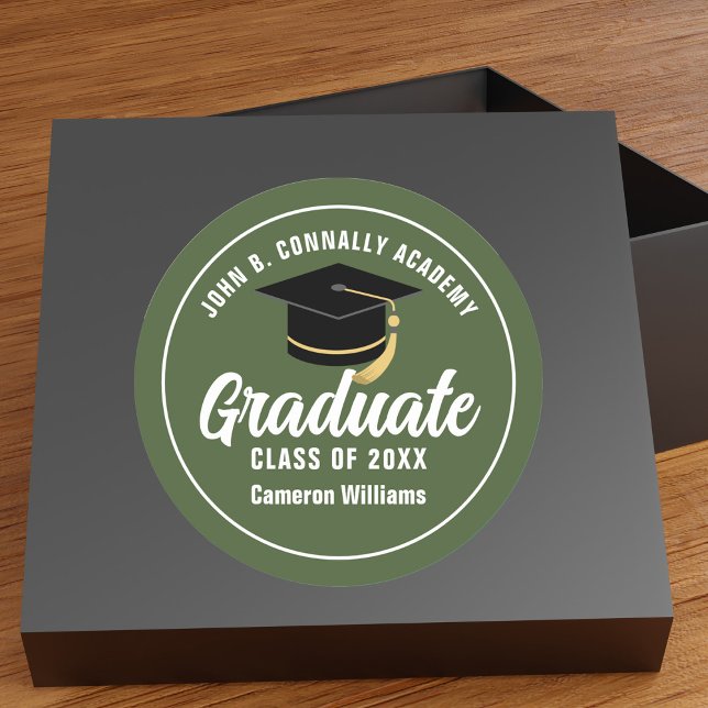 Army Green Military School Graduation Party Classic Round Sticker (Creator Uploaded)