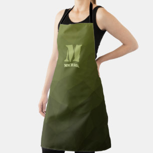 Army green olive geometric mesh pattern Monogram Apron