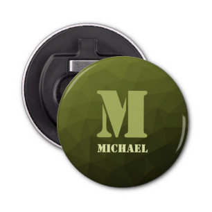 Army green olive geometric mesh pattern Monogram Bottle Opener