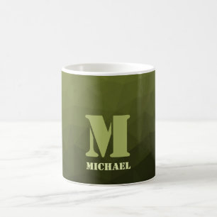 Army green olive geometric mesh pattern Monogram Coffee Mug